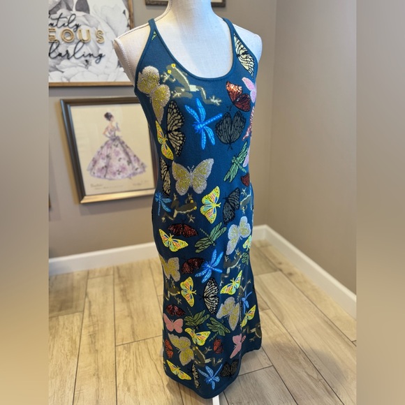 New! QUEEN OF SPARKLES Dark Teal Scattered Butterfly Dress - Picture 1 of 12